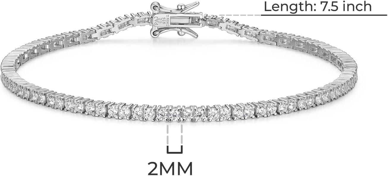 Amazon Essentials Plated Sterling Silver Round Cut Cubic Zirconia Tennis Bracelet