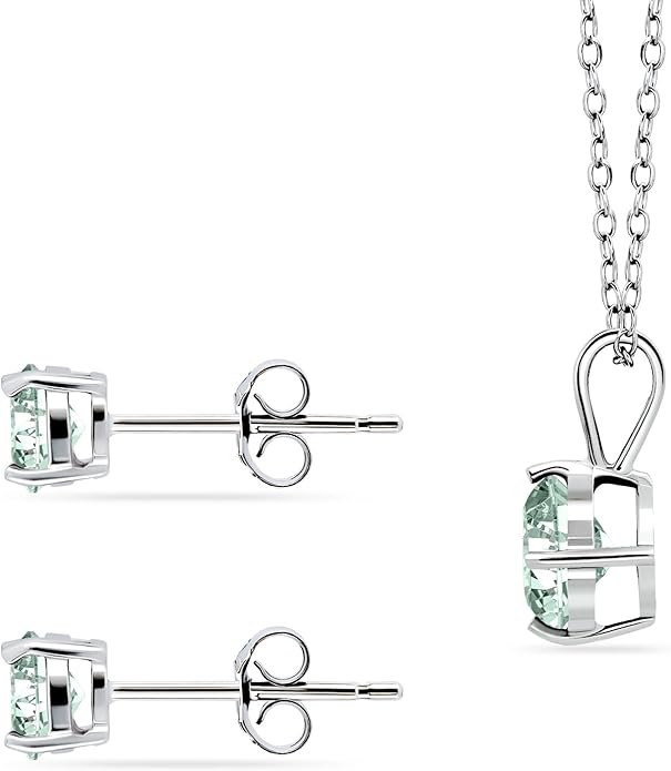 Jewelry Sets for Women, Necklace and Earring Sets for Women, Birthstone Jewelry, Genuine or Synthetic Gemstone, Round Solitaire, Pendant Necklace, Stud Earrings, Sterling Silver Jewelry or Gold Flash