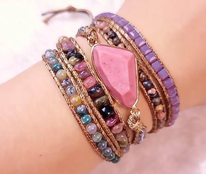 ZOSOJONA Boho Handmade Natural Stone Wrap Bracelets Turquoises Crystal Beads Bracelet Jewelry