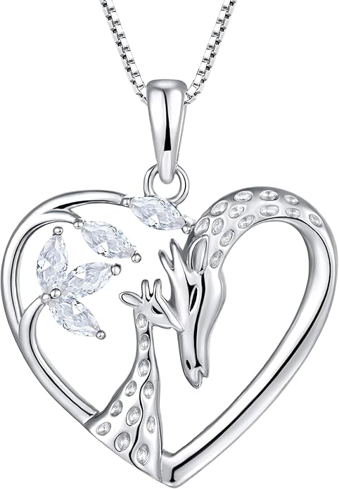 STARCHENIE Giraffe Necklace 925 Sterling Silver Heart Pendant Animal Jewelry for Women