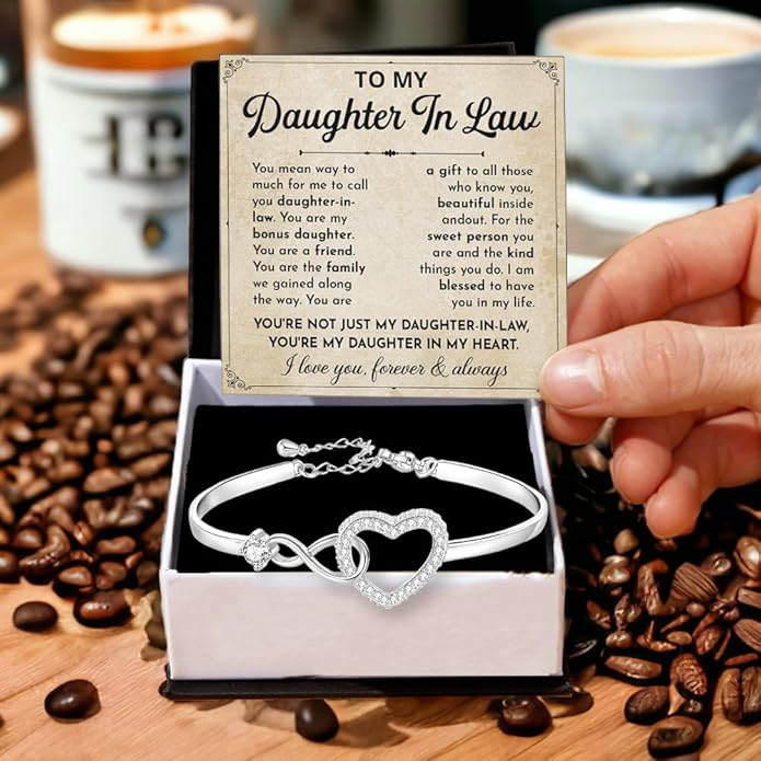 To My Beautiful Daughter In Law Bracelet From Mother-In-Law, Daughter In Law Birthday Gifts, Infinity Star Heart Bracelet For Her With Heartfelt Message Card & Elegant Box, Bonus Daughters Bracelets