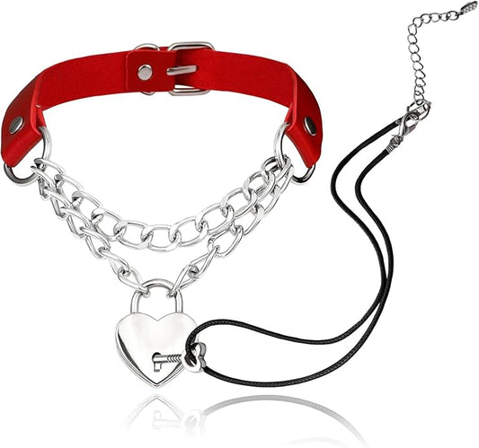 MILAKOO PU Leather Punk Choker Necklaces Circle/Heart Charm Adjustable Collar Necklace for Women