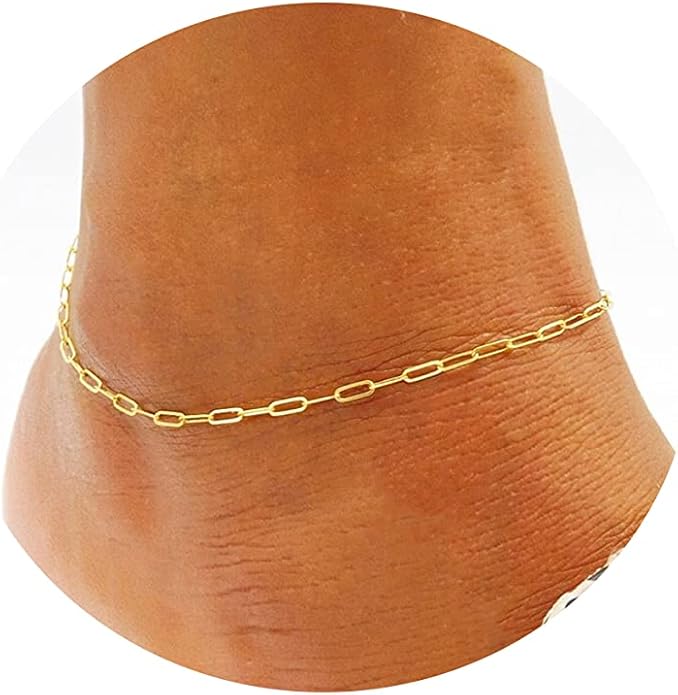 Dainty Ankle Bracelets for Women 18K Gold Plated Satellite Beaded Herringbone Chain Anklets Simple Lip Chain Anklet Minimalist Summer Beach Foot Jewelry Christmas