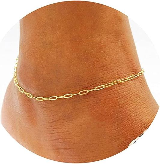 Dainty Ankle Bracelets for Women 18K Gold Plated Satellite Beaded Herringbone Chain Anklets Simple Lip Chain Anklet Minimalist Summer Beach Foot Jewelry Christmas
