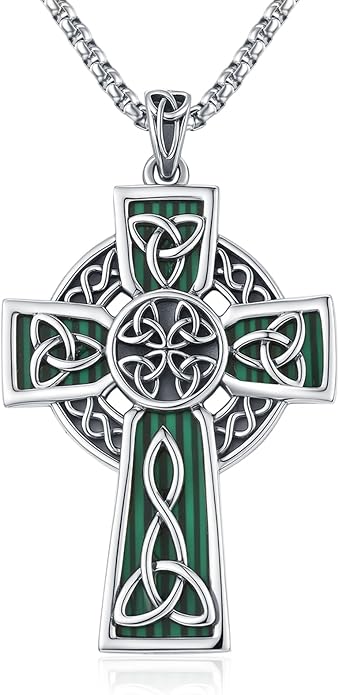 Midir&Etain Celtic Cross Necklace 925 Sterling Silver Cross Pendant Necklace Celtic Viking Irish Jewelry Religious Protective Gift for Men Women
