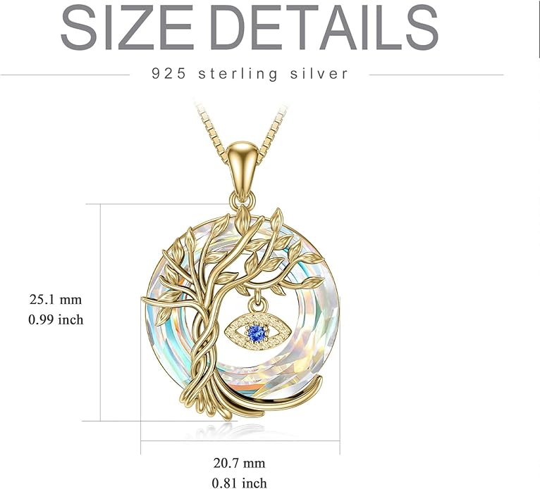 TOUPOP Evil Eye Necklace 925 Sterling Silver Tree of Life Circle Crystal Pendant Necklace Protection Jewelry Amulet Christmas Gifts for Women Her