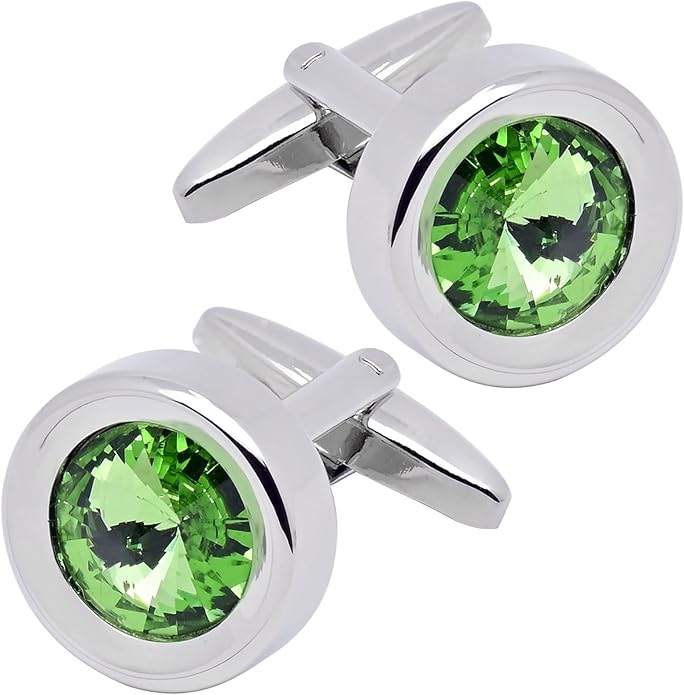 ZEEY Silver Round Crystal Gemstone Cufflinks for Men Women Classic Men's Cufflink Jewelry Set for Business Wedding Party Formal Events Daily Tuxedo Dress Shirt Accessories