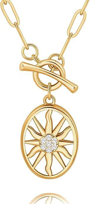 CANEVINKA Dainty Cross Medallion/Heart Pendant Chain Necklace 18K Gold Plated Oval Choker Fashion OT Toggle Jewelry Handmade for Women Simple Gold Charm Necklace