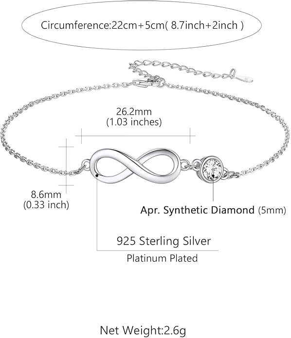 Custom4U Personalized Infinity Ankle Bracelets for Women 925 Sterling Silver Anklet Bracelet Endless Love Symbol Birthstone Charm Adjustable Foot Chain Jewelry Mothers Day Gifts for Mom Wife Women Her