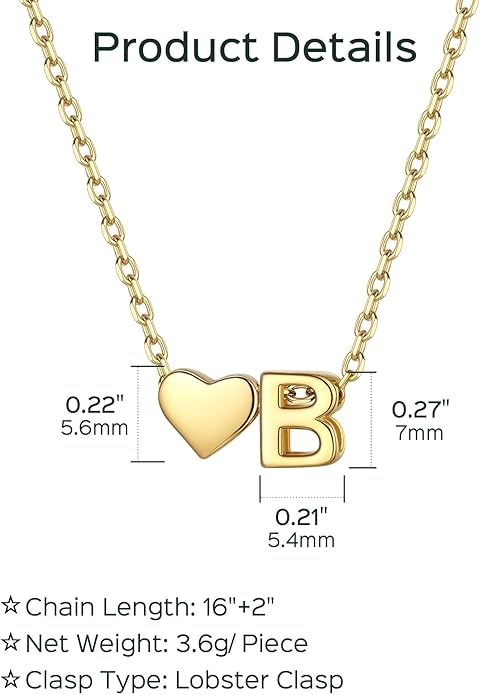 ChicSilver 925 Sterling Silver Heart Initial Necklaces for Women -Dainty Personalized Heart Pendant Letter Alphabet Necklace for Women
