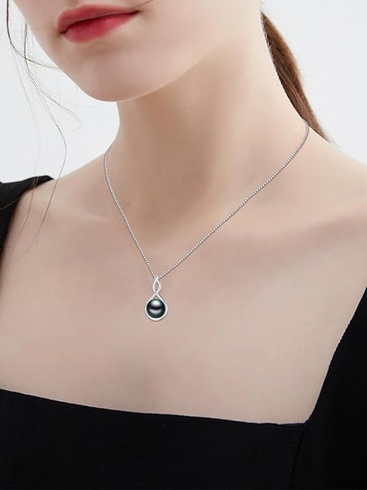 Tahitian Black Pearl Necklace Infinity Gifts for Women Wife Wedding Birthday Anniversary Jewelry Valentines Christmas Day Gifts 925 Sterling Silver