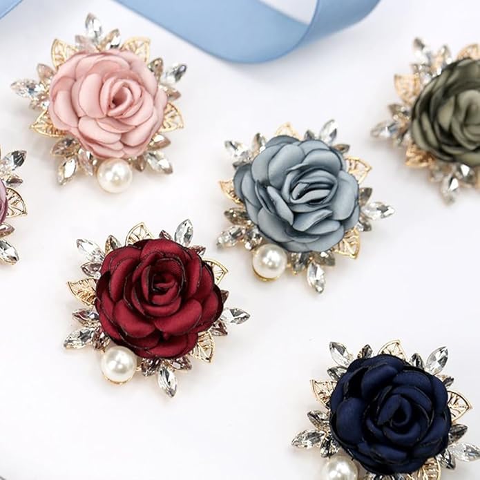 Elegant Rose Flower Brooch Pin for Women Men Wedding Party Gentleman's Essentials Handmade Imitation Crystal Pearl Fabric Flower Lapel Pin Dress Suit Accessories Boutonniere Ideas Gift