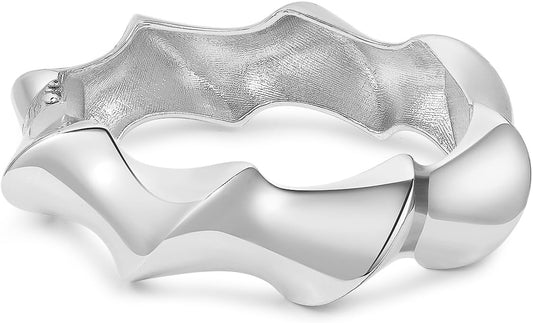 jokcde Chunky Gold/Silver Gold Cuff Bangle Bracelets for Women Trendy Hinged Cuff Open Wide Chunky Gold Bracelet Minimalist Bangle Jewelry Gift