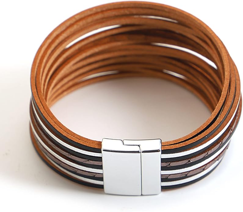 hotoo Handmade Layered Leather Bracelets Wrap for Women Stackable Chunky Colored Men Cuff Bracelet Wristband Bangle Gifts