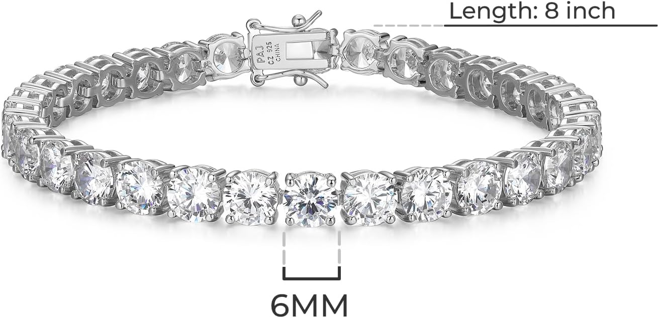 Amazon Essentials Plated Sterling Silver Round Cut Cubic Zirconia Tennis Bracelet