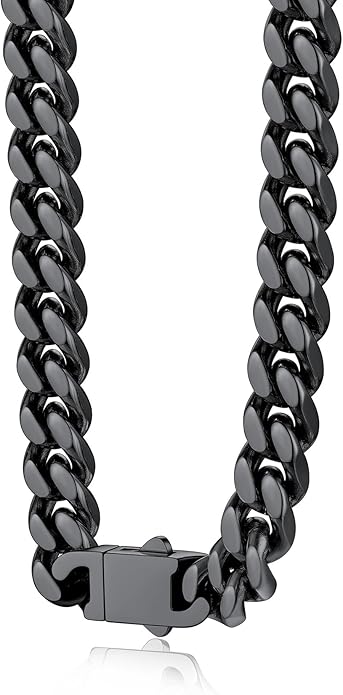 Bestyle Thick Stainless Steel Mens Cuban Link Chain, Black/Gold Chain for Men, No Tarnish & Durable Men Chain Necklace, 5/7/9/12mm Wide, 18"-30" Long, Gift Package