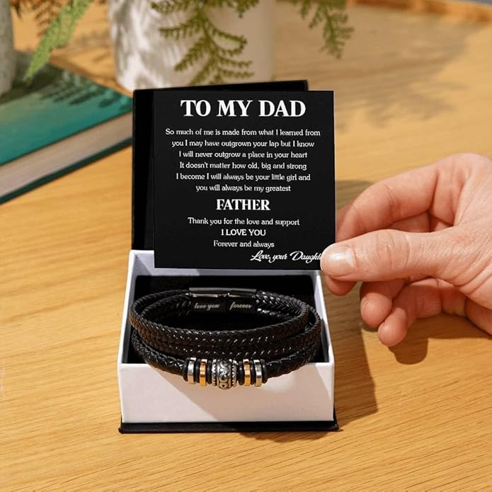 To My Dad Leather Bracelet Father's Day Gift for Dad with Loving Message Card Meaningful Gift from Son or Daughter Men’s Braided Bracelet for Dad Gift for Men Birthday Gift for Dad