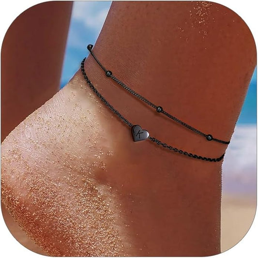 ChicSilver Sterling Silver Anklets for Women 925 Ankle Bracelets for Women Layered Heart Anklet With Beaded Anklets for Women