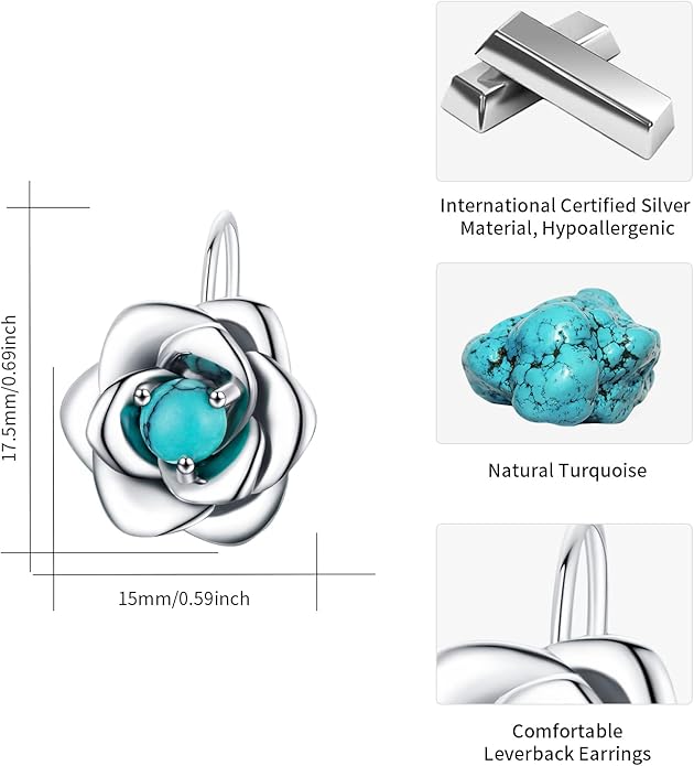 BDL Genuine Turquoise Jewelry for Women, Sterling Silver Earrings and Necklaces for Women, Leverback Dangle Drop Earrings Jewelry…