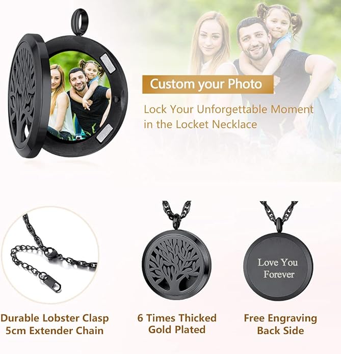 Supcare Locket Necklace That Holds Pictures-Engraved Photo Pendant Custom Jewellery Gifts for Men Women (with Jewellery Gift Box)