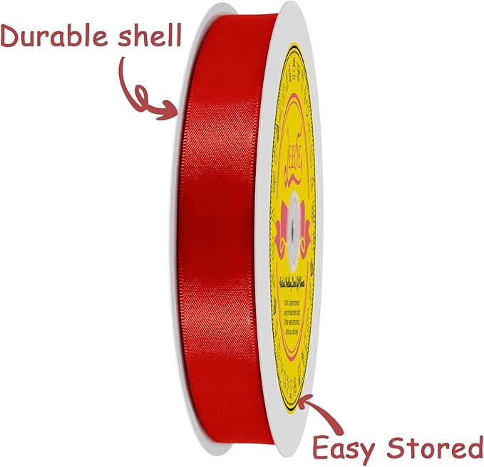 LEEQE Double Face Red Satin Ribbon 7/8 inch X 100 Yards Polyester Red Ribbon for Gift Wrapping Very Suitable for Weddings Party Hair Bow Invitation Decorations and More