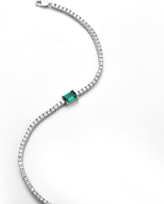 18K White/Yellow Gold Plated Silver Bracelet With Lab Grown Sapphire/Emerald/Ruby Surrounded With Lab Grown Diamond/Moissanite, Bracelet For Women Comes With Gift Box