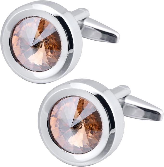 ZEEY Silver Round Crystal Gemstone Cufflinks for Men Women Classic Men's Cufflink Jewelry Set for Business Wedding Party Formal Events Daily Tuxedo Dress Shirt Accessories