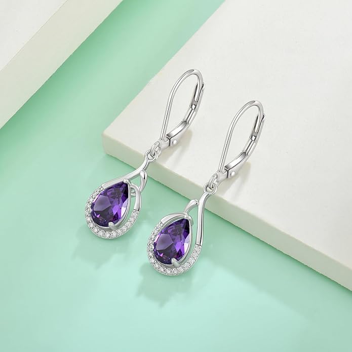Starchenie Teardrop Dangle Drop Earrings 925 Sterling Silver Pear Birthstones Leverback Earrings Gift for Women