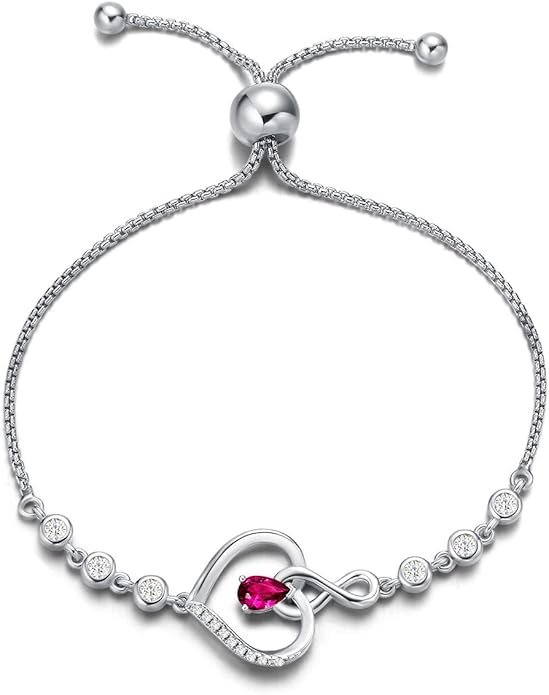 AGVANA Heart Birthstone Bracelets for Women Sterling Silver Genuine or Created Gemstone Tennis Bracelet Infinity Love Jewelry Anniversary Birthday Gifts for Wife Mom Women