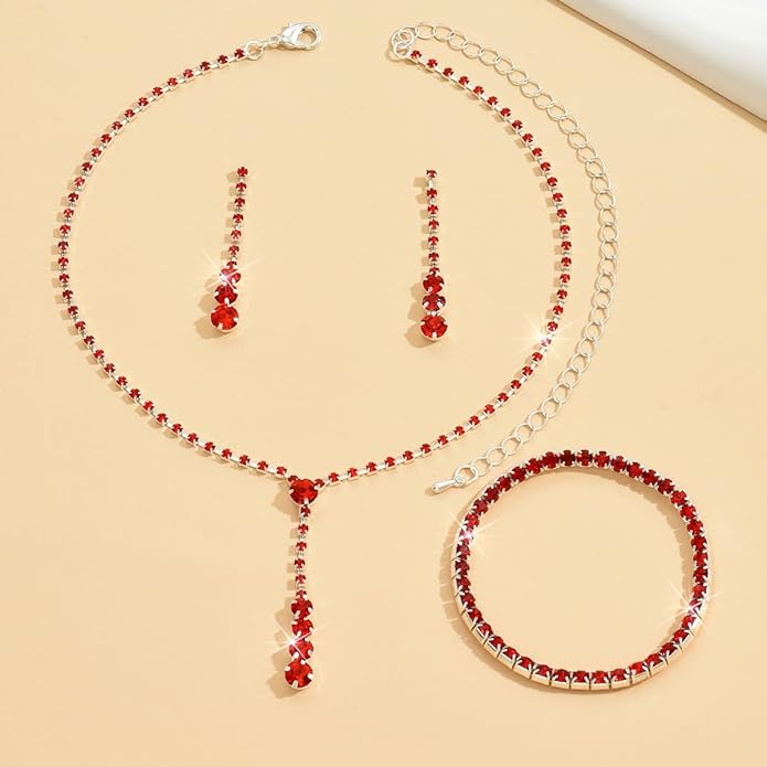 MIFYNN Rhinestone Wedding Set for Women Sparkle Crystal Earrings Necklace Bracelet Jewelry Set Wedding Party Prom Jewelry Set for Brides Bridesmaid