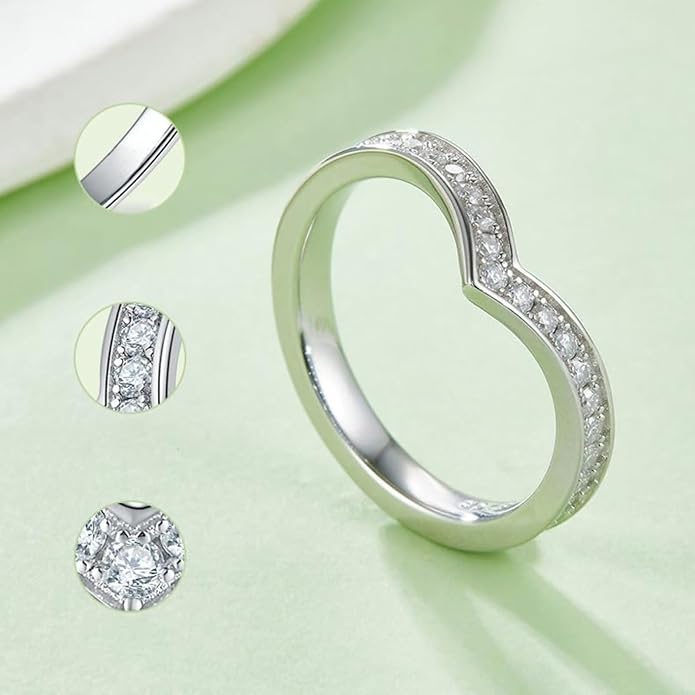 14K Gold V-shaped Women's Wedding Bands | White Gold Full Circle Natural Diamond Ring |Excellent Cut D-color Ring | Ideal for Daily Wear