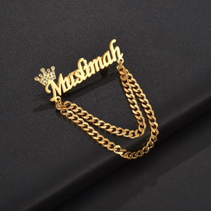 YHLISO Personalized Customize Double Names Stainless Steel Brooch Pin Custom Logo Gold Name Badges Products for Women Jewelry