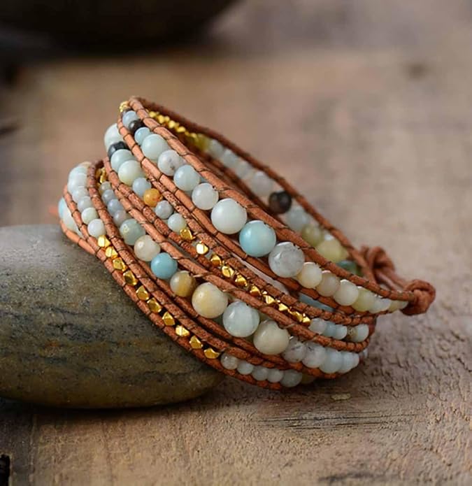 ZOSOJONA Boho Wrap Bead Bracelet for Women - Handmade Adjustable Natural Stone Beaded Bracelets Rope Yoga Healing Bracelet Bangle Hippie Jewelry
