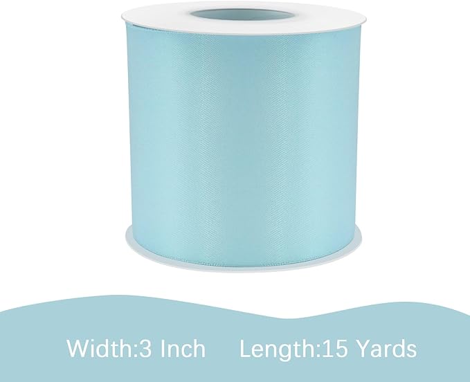 LEEQE Lt.Blue Satin Ribbon 3 inch X 15 Yards Polyester Ribbon for Gift Wrapping Very Suitable for Weddings Party Hair Bow Invitation Decorations and More