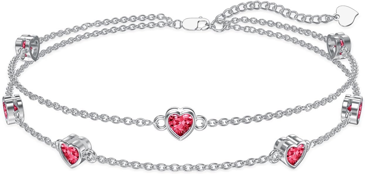Dorunmo Heart Birthstone Anklet Bracelets for Women 925 Sterling Silver Birthday Jewelry Best Mother's Day for Women Wife