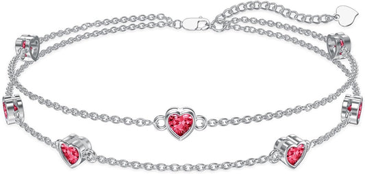 Dorunmo Heart Birthstone Anklet Bracelets for Women 925 Sterling Silver Birthday Jewelry Best Mother's Day for Women Wife
