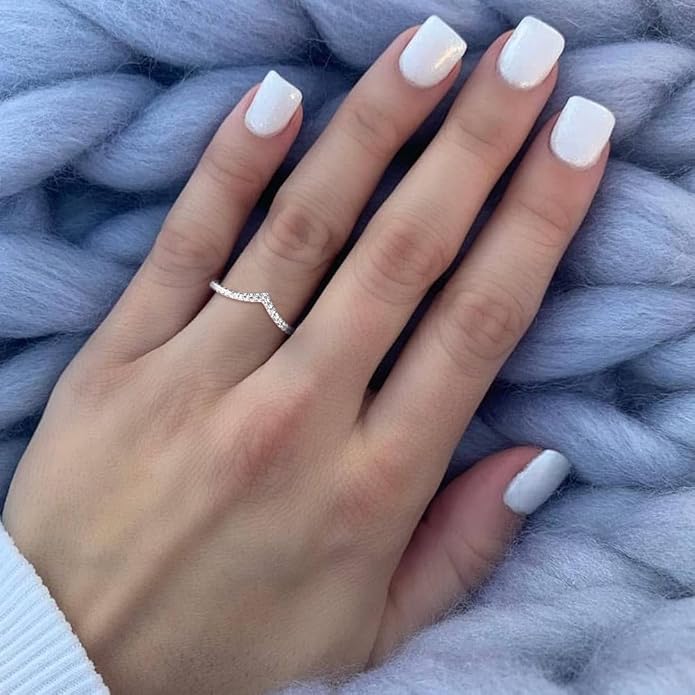 Arvaleff 925 Sterling Silver Rings for Women Ladies Wedding Band V Shaped Heatbeat Pattern Cubic Zirconia Engagement Eternity Ring Thin Stackable Comfort Fit Size 4-12