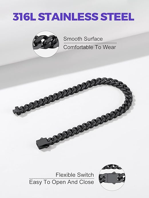 Richsteel 5/7/9/12mm Wide Miami Cuban Link Chain Bracelet for Men Women,Stainless Steel/Gold/Black Plated,7.4/8.2/9 Inch Length,Hip Hop Urban Street-wear Jewelry(Gift Wrapped)