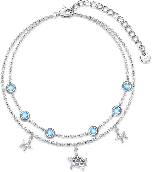 Dorunmo Anklet Bracelets For Women 925 Sterling Silver Birthstone/Infinity/Butterfly/Evil Eye/Turtle/Pineapple/Starfish/Heart Anklets Bracelets Jewelry Gifts for Women