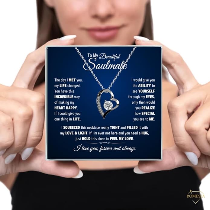 To My Soulmate Necklace For Women, Soul Mate Jewelry for Women, Future Wife Gifts, To My Wife Necklace from Husband, Gifts for Girlfriend, Pendant With Message Card