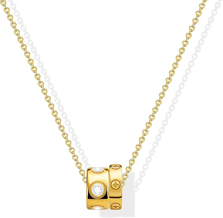 OGD Layered CZ Rondelle Pendant Necklaces for Women, 14K Gold Plated Trendy Mariner Chain Dainty Circle Rondelle Pendant Choker Necklace for Women Two-Toned Cubic Zirconia Gold Necklace