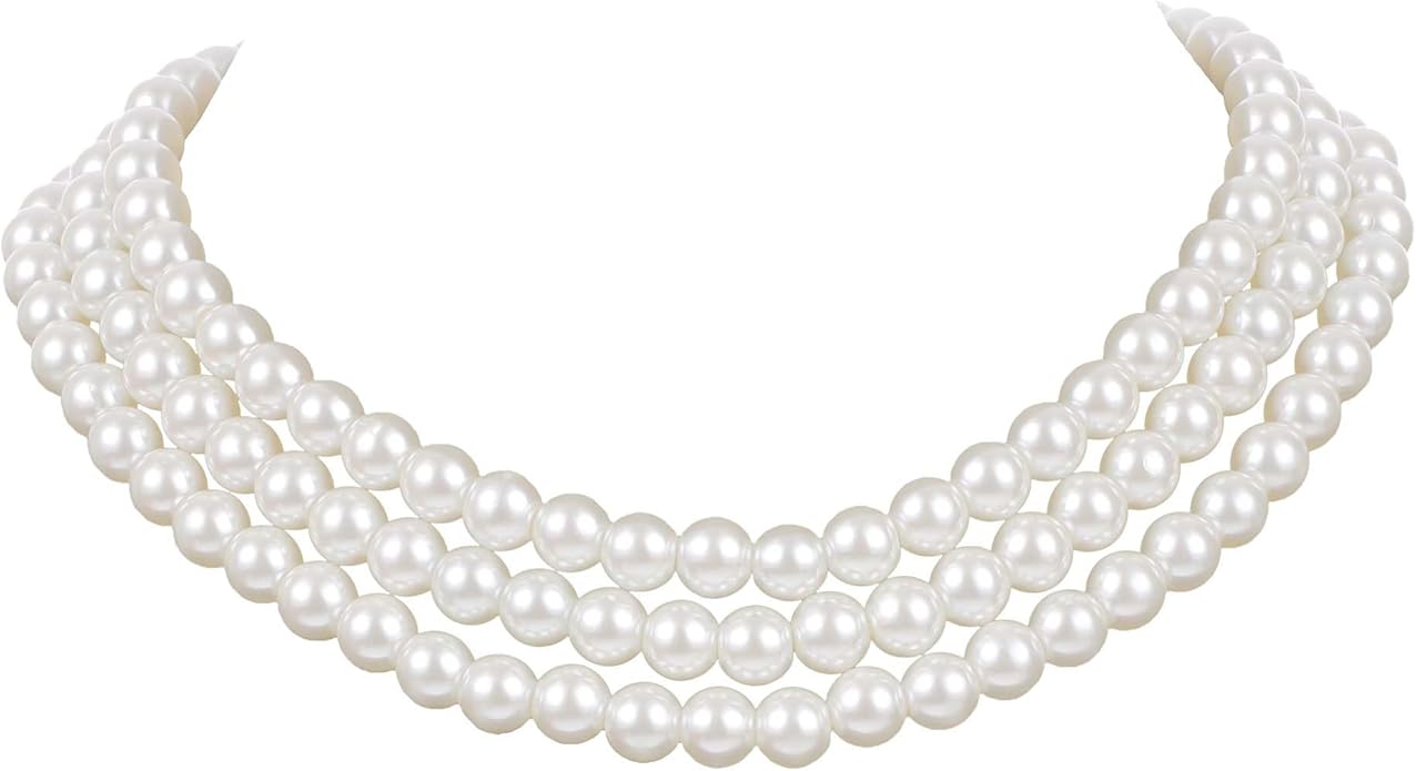 BABEYOND Round Imitation Pearl Necklace Vintage Multi Strands Necklace 20s Flapper Necklace for Party