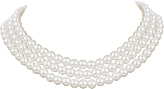 BABEYOND Round Imitation Pearl Necklace Vintage Multi Strands Necklace 20s Flapper Necklace for Party