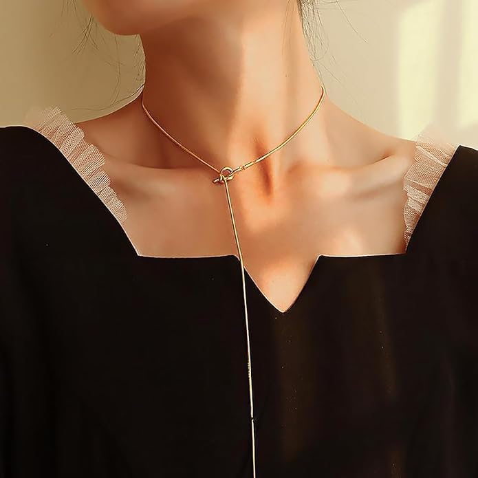 Lariat Necklaces for Women, Dainty Minimalist Knotted Rope Design Pendant Long Y Necklaces 18k Gold Plated Trendy Chain Jewelry