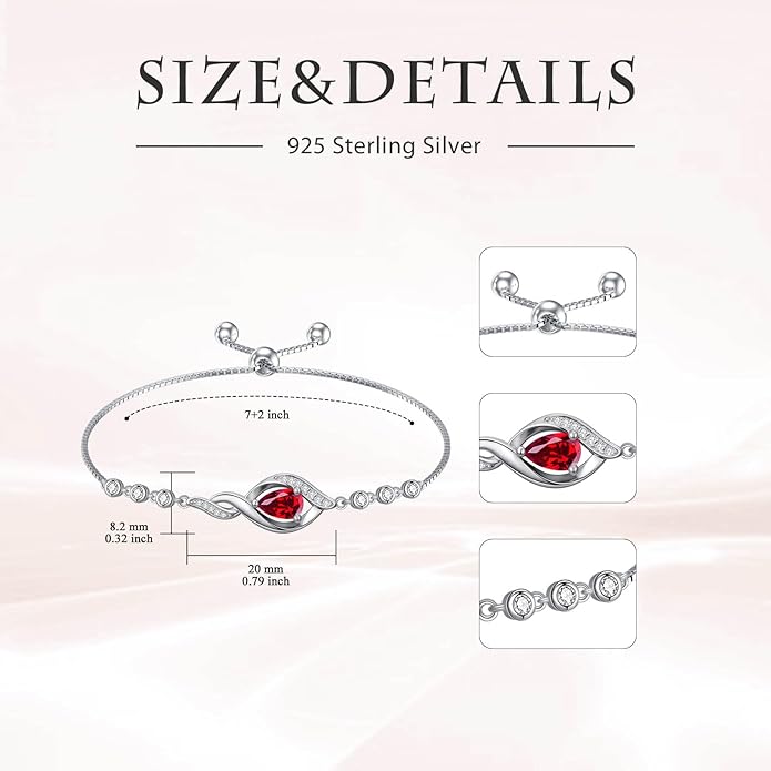 Christmas Gifts Birthstone Bracelet for Women 925 Sterling Silver Infinity Love Jewelry Birthday Gifts for Women Mom Wife Girlfriend