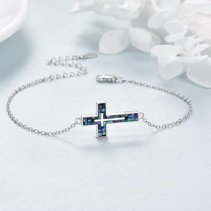YFN Cross Bracelet Sterling Silver Religious Cross Bracelet Jewelry Gift for Women Men