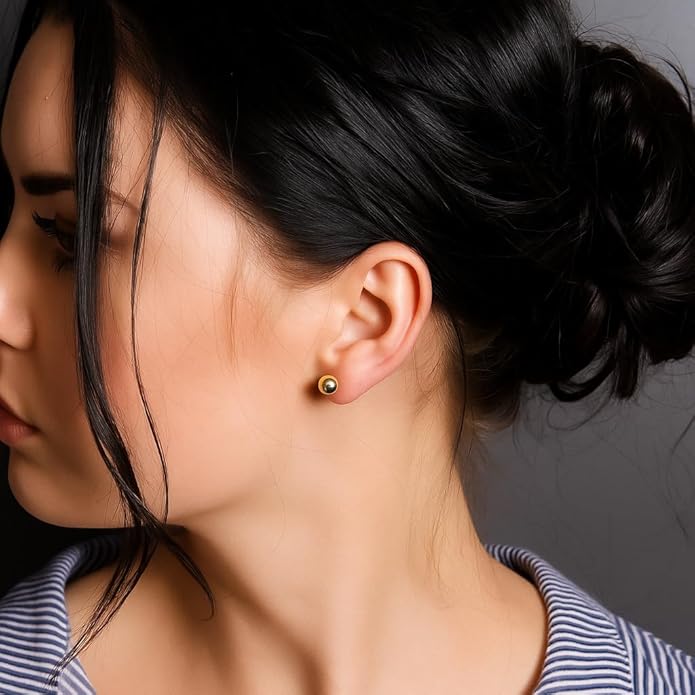 KEZEF Sterling Silver Ball Stud Earrings Hypoallergenic Earrings for Women | Available in Sterling Silver, Rose Gold, or 14K Gold Plated Silver (2mm-10mm)