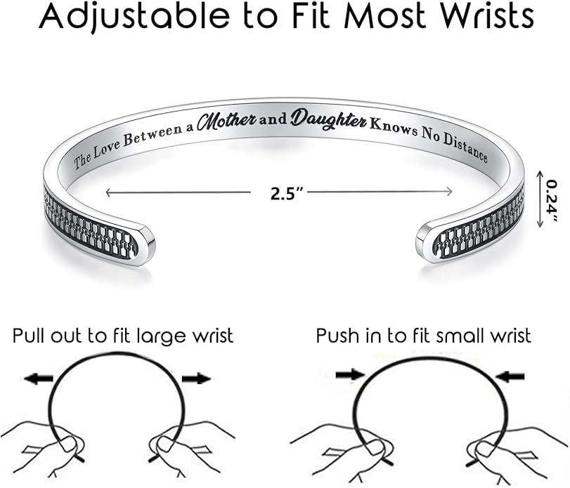 TONY & SANDY Inspirational Bracelets for Women Teen Girls Personalized Gifts for Daughter Granddaughter Mom Sister Friends Stainless Steel Engraved Cuff Birthday Easter Christmas