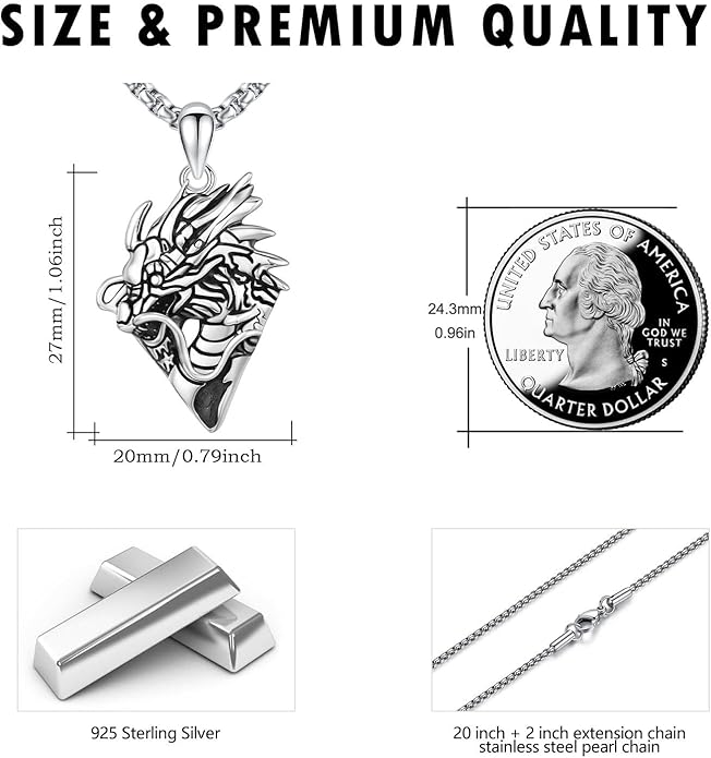 REDSUN 925 Sterling Silver Dragon Pendant Necklace Viking Dragon with Obsidian/Opal Protection Jewelry Gifts for Men Women Her Him Birthday Valentines Day Gifts
