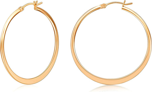 Gacimy Flattened 14K Gold Plated Hoop Earrings for Women, 14K Real Gold Plated Hoops with 925 Sterling Silver Post,Hypoallergenic Lightweight Earring